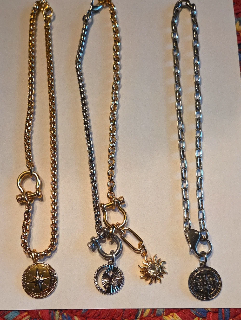 Mixed Gold & Silver Compass and Sun Charm Necklace Set - Women Jewelry